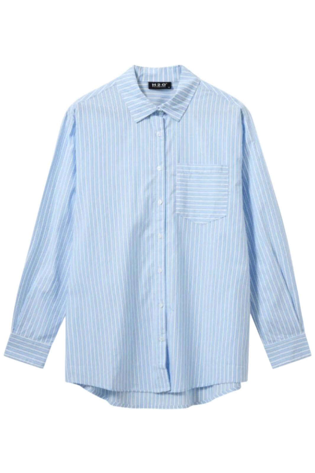 H2O - Rønne Essential Pajamas Shirt L/S 101018-1 - 7092 - Light Blue/White Skjorter 