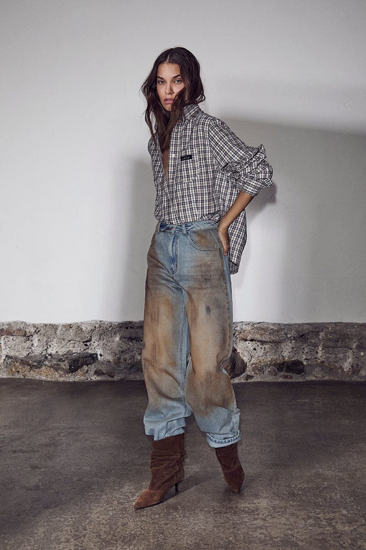 Haute L'Amitié - Barrel Vintage Wash Flip Jeans HL10717 - Bleach Dirt Denim Jeans 