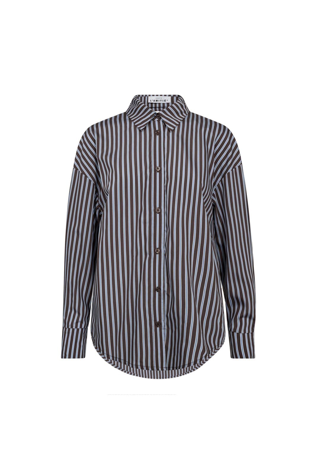 Haute L'Amitié - Melvin Stripe Twist Bow Shirt HL10211 - Mocca Stripe