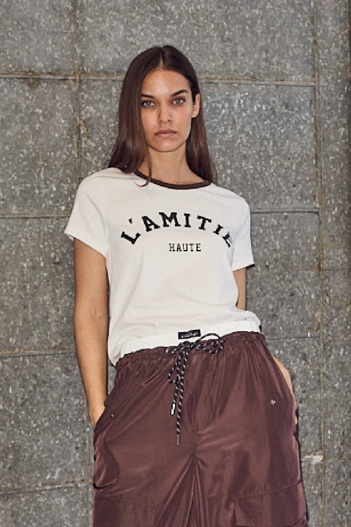 Haute L'Amitié - Neckline Logo Tee HL10006 - Off-White/Mocca T-shirts 