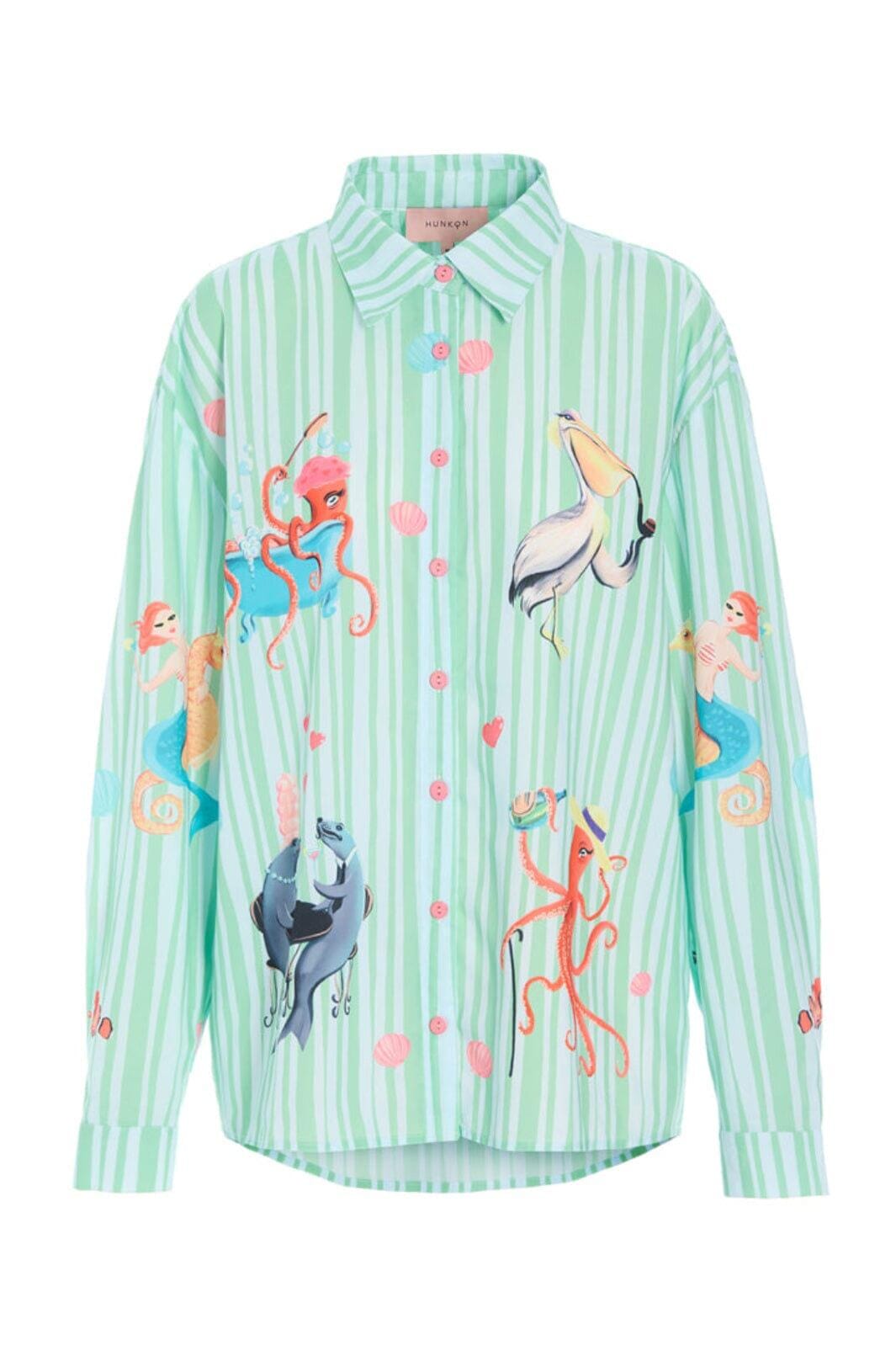 Hunkøn - Nessie Shirt 26049 - Green Ocean Art Print Skjorter 