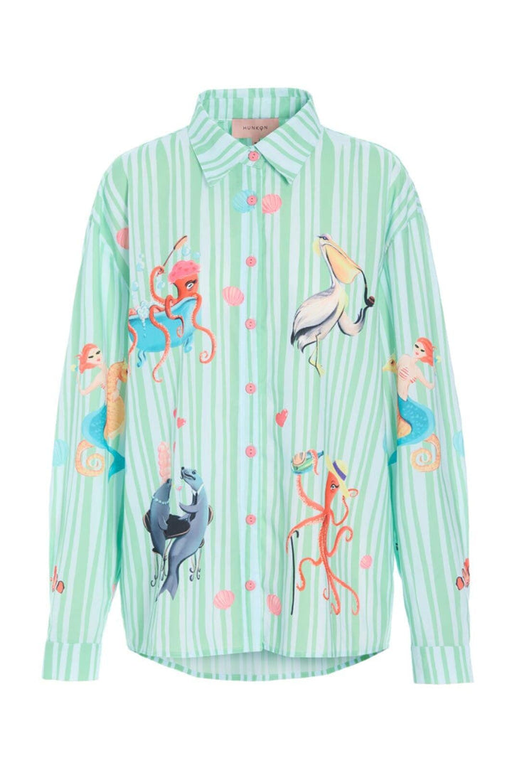 Hunkøn - Nessie Shirt 26049 - Green Ocean Art Print Skjorter 