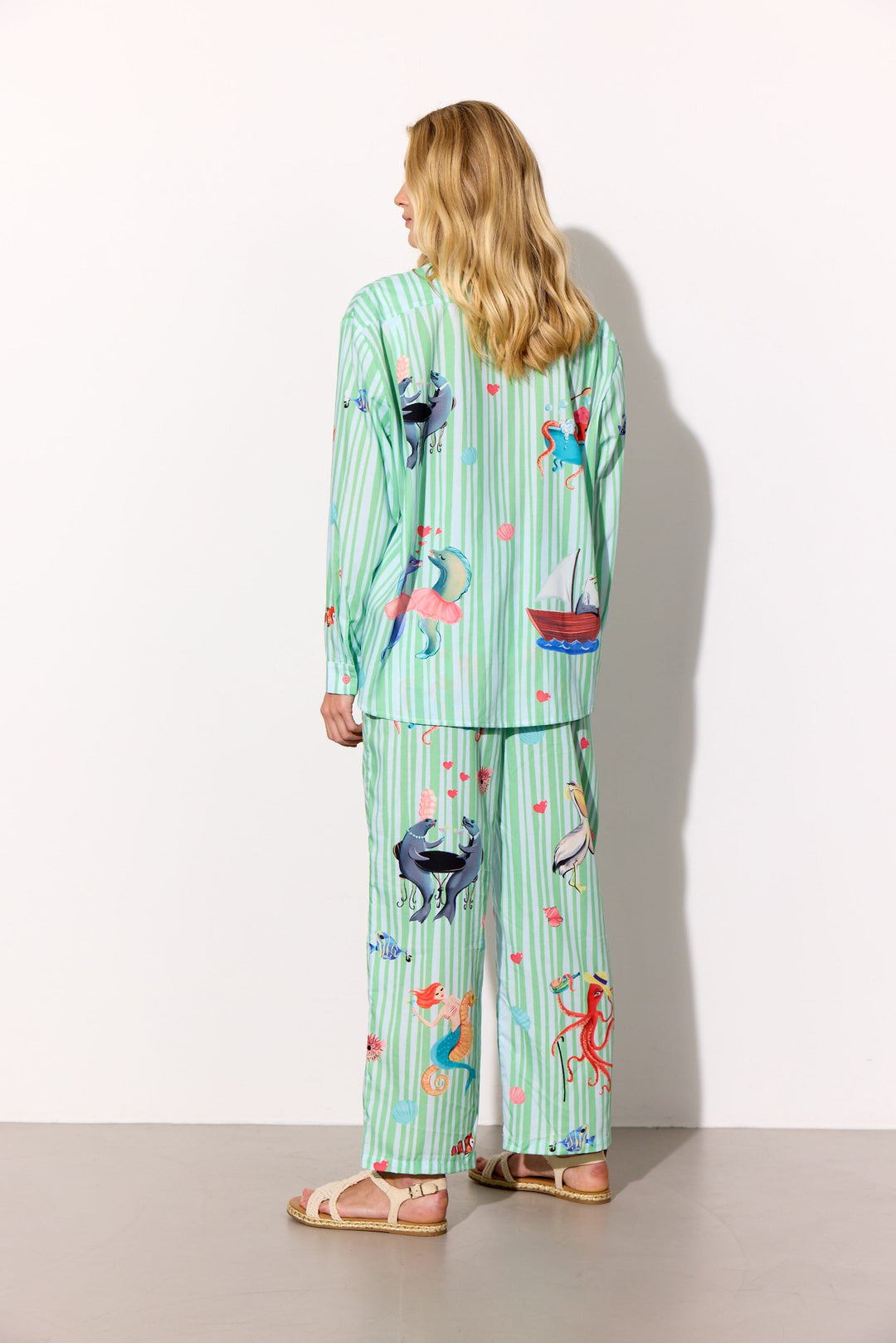 Hunkøn - Nessie Trousers 26050 - Green Ocean Art Print Bukser 