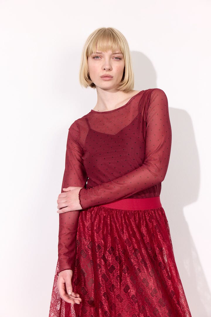 Hunkøn - Tova Mesh Blouse 25935 - Zinfandel Bluser 