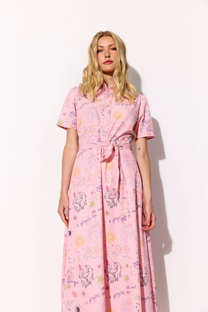 Hunkøn - Zoe Dress 26062 - Pink Sea Creatures Art Print Kjoler 