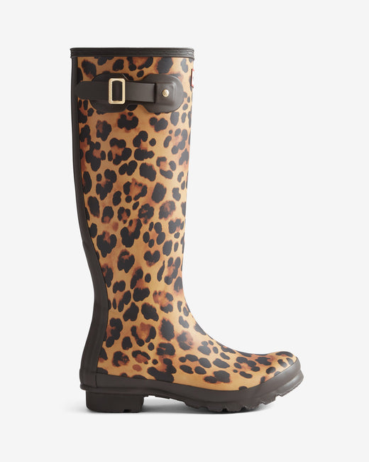 Hunter - Womens Original Tall Leopard Boot Hfrw0009261lo - Leopard Print/chocolate Brown Gummistøvler 