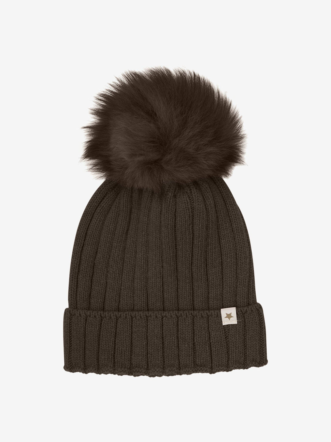 Huttelihut - Hat Knit Alpaca Pompom 460397 - 2503 Dark Brown Melange Huer 