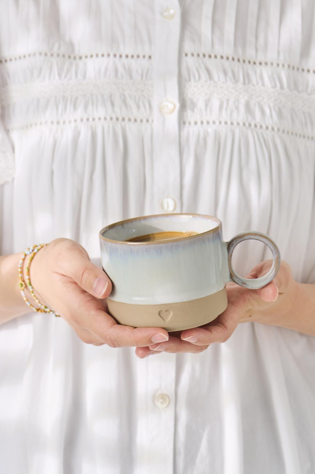 Ib Laursen - Krus m/hank Heart mat brunt ler m/lyseblå kant 290 ml - Stentøj - 2468-26