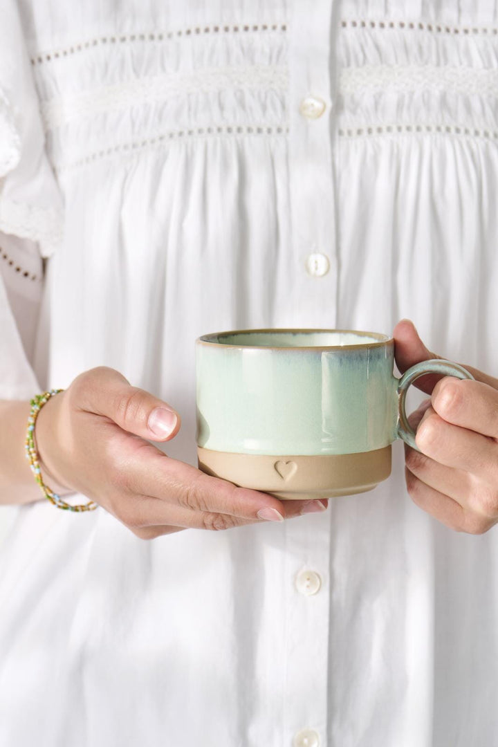 Ib Laursen - Krus m/hank Heart mat brunt ler m/lysegrøn kant 290 ml - Stentøj - 2468-42