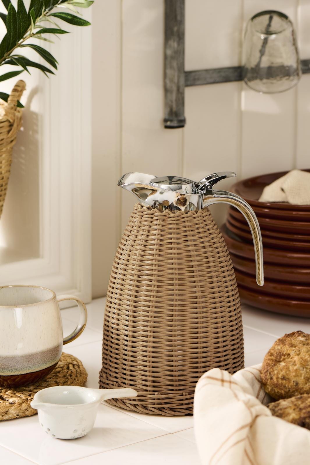 Ib Laursen - Termokande brun polyrattan håndflettet 1,5 ltr - Polyrattan, Rustfrit stål, Plastik - 1619-14