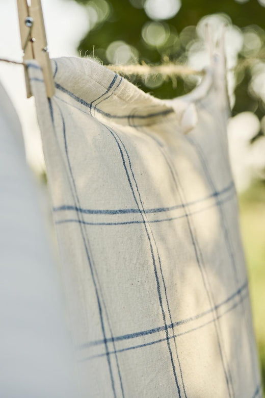 Ib Laursen - Viskestykke Ebbe natur m/mørkeblåt ternet mønster - Bomuld - 66173-39