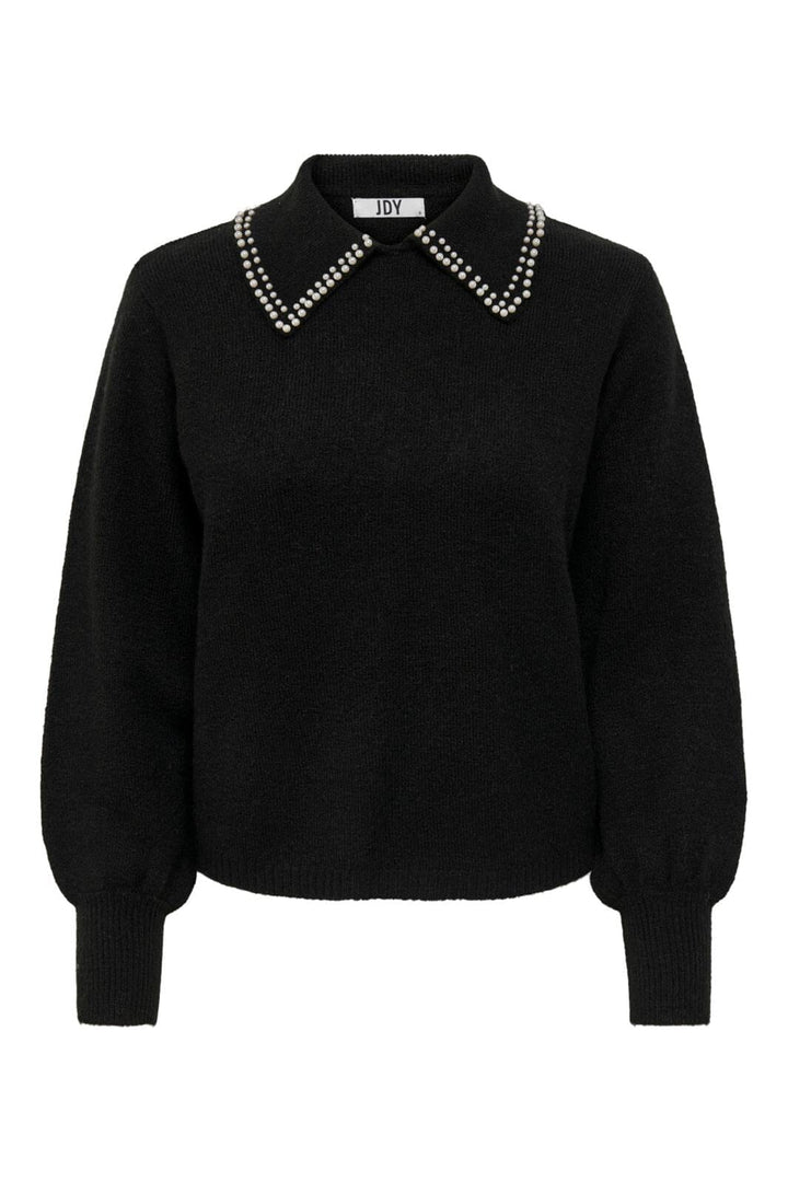 Jdy - Jdyaubray Life L/S Pearl Pullover Knt - 3818554 Black W White Pearl Collar