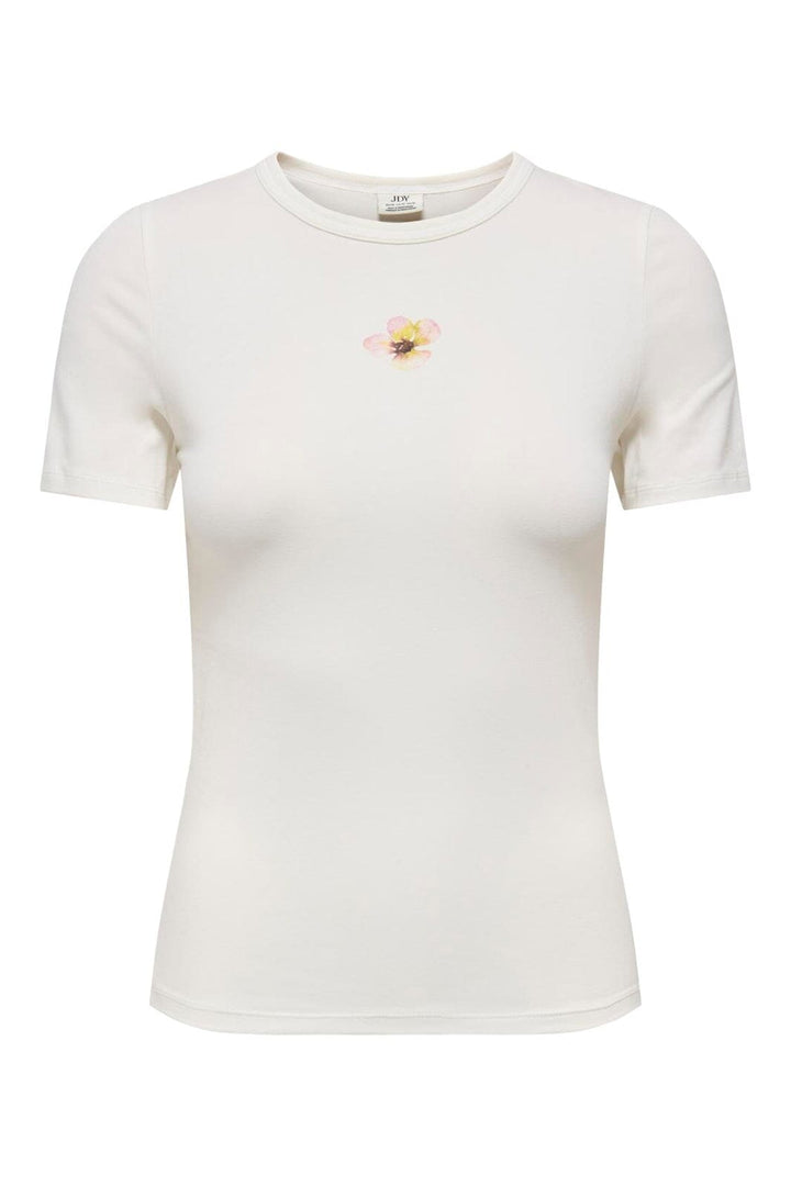 JDY - Jdyava Lucky S/S O-Neck Top - 5059472 Cloud Dancer Small Hibiscus Flower