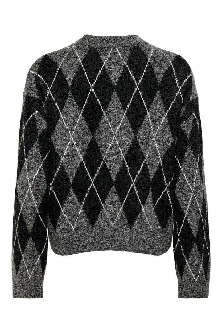 JDY - Jdybianka L/S Argyle Pullover Knt - 5093933 Dark Grey Melange Argyle