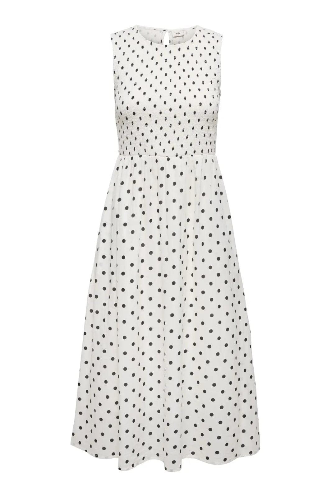 JDY - Jdydiego S/L Smock Midi Dress - 5040556 Cloud Dancer Black Dot Kjoler 