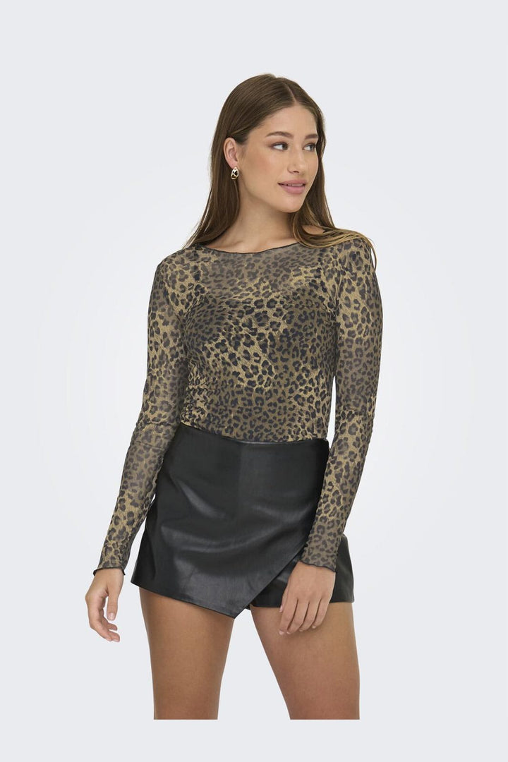 JDY - Jdyelsa New L/S O Neck Top - 4839449 Chocolate Brown Leo