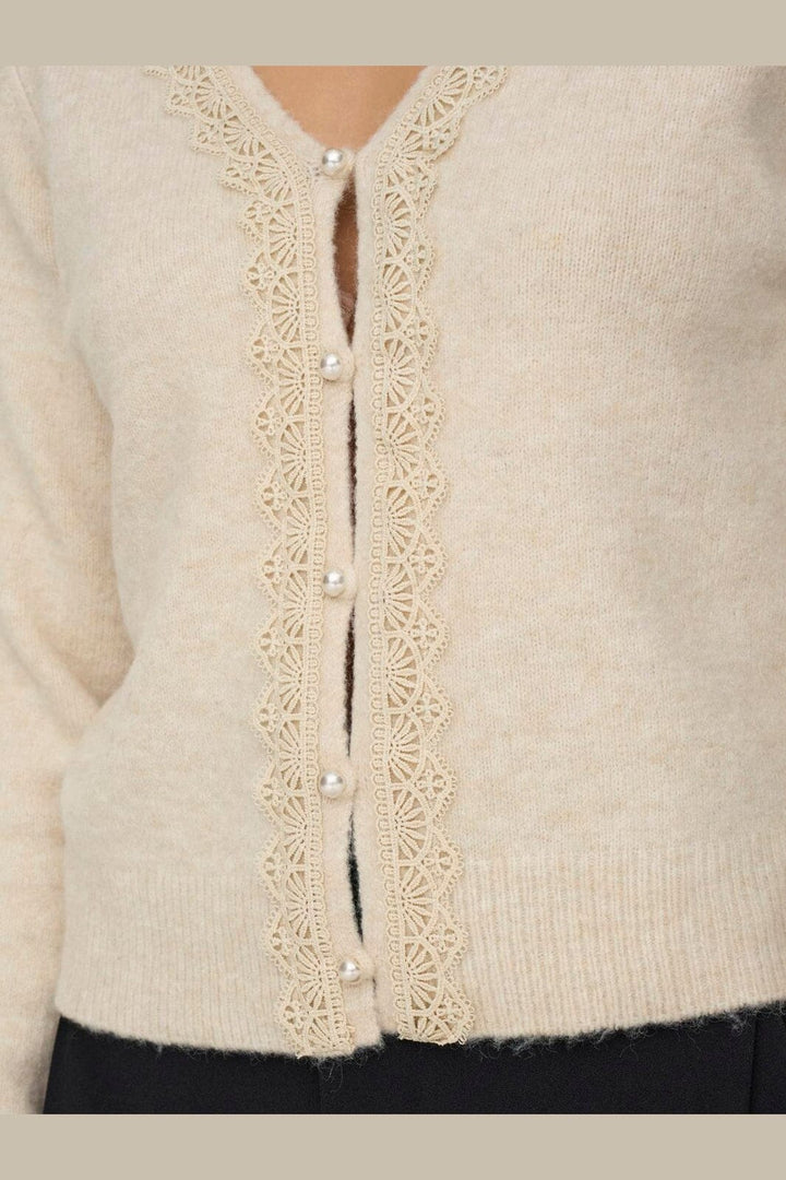 JDY - Jdyfrancie L/S V-Neck Cardigan Knt - 4651936 Birch W. Pearl Button