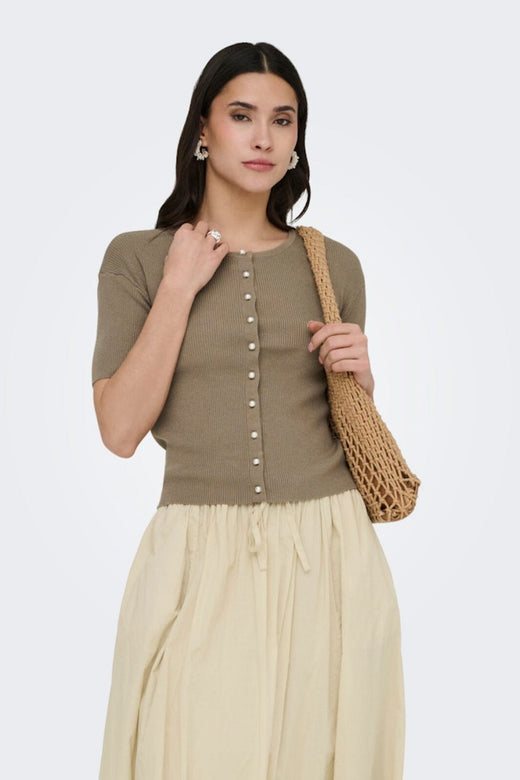 JDY - Jdygaby 2/4 O-Neck Pearl Cardigan Knt - 4968488 Greige Cardigans 