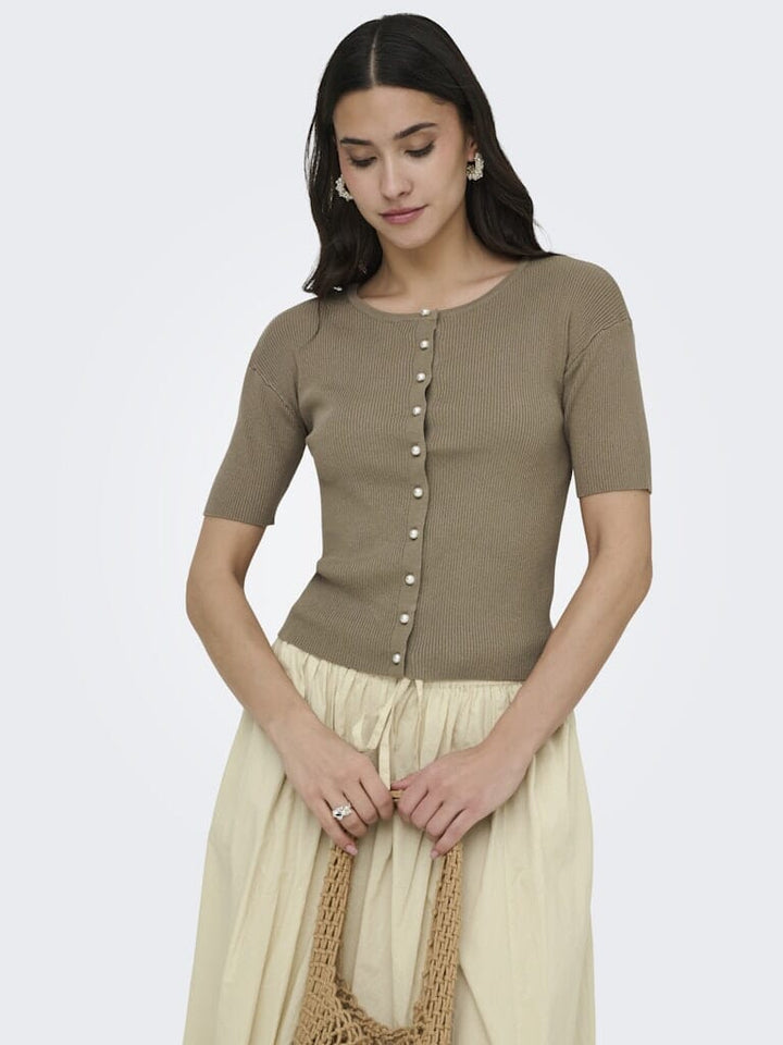 JDY - Jdygaby 2/4 O-Neck Pearl Cardigan Knt - 4968488 Greige Cardigans 