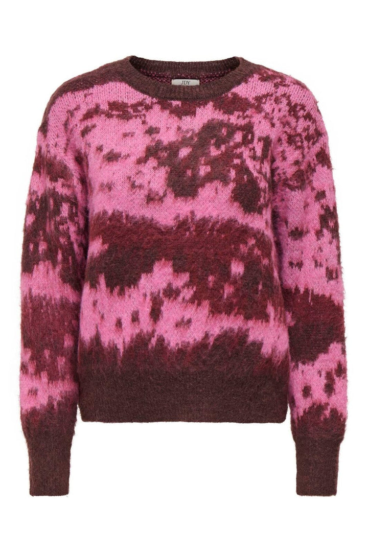 JDY - Jdyleslie L/S O-Neck Jacq. Pullover Knt - 5112200 Decadent Chocolate W. Shocking Pink/ Ruby Wine Jacq.