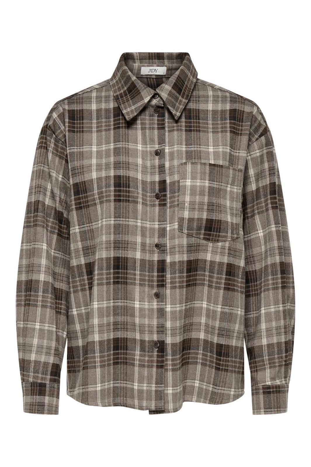JDY - Jdymaddie L/S Loose Check Shirt - 4887555 Sandshell Grey & Brown