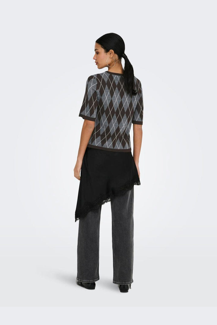 JDY - Jdymaggy S/S Argyle Pullover Knt - 5102815 Dark Grey Melange Chocolate Torte & Cd