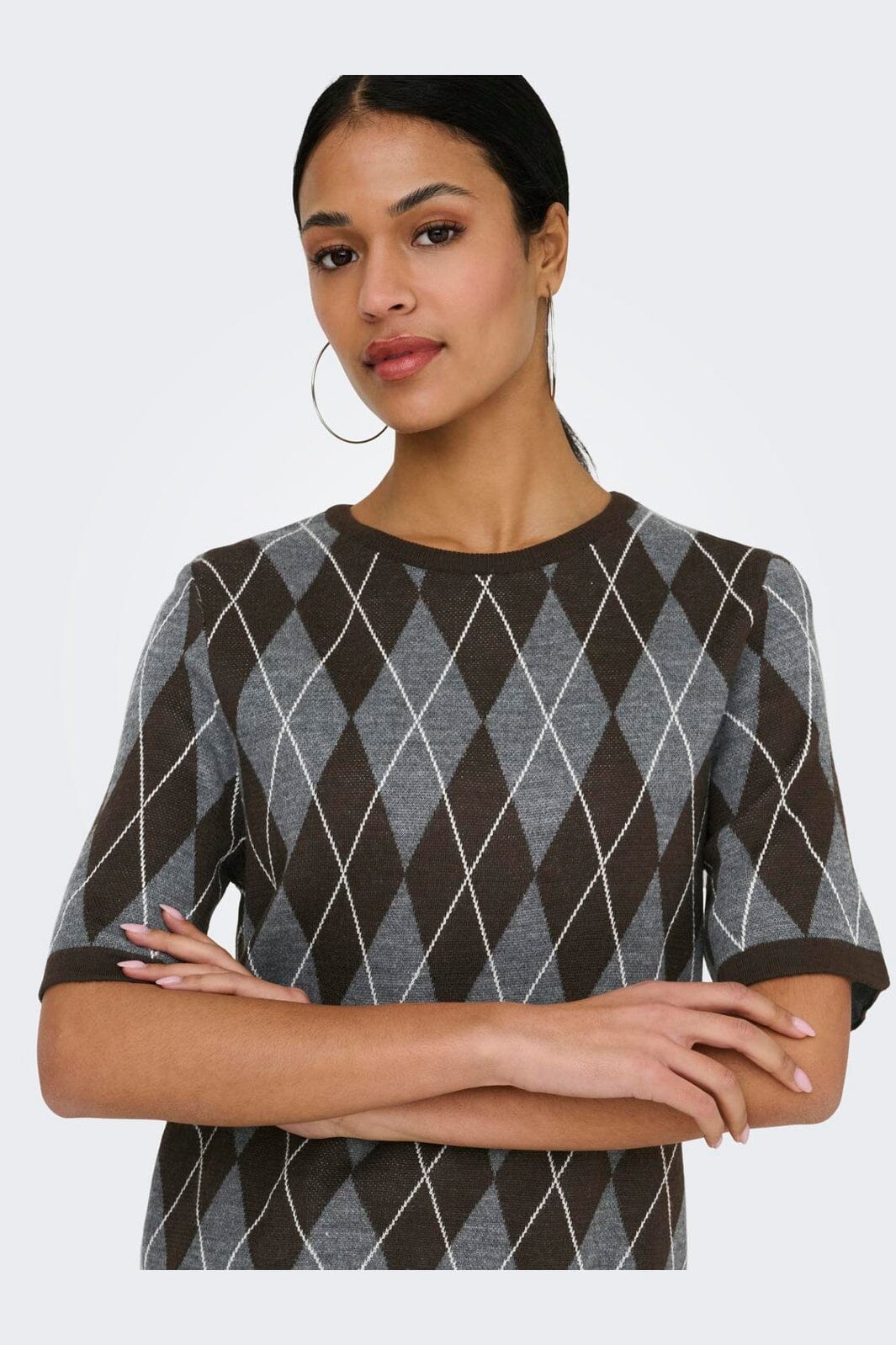 JDY - Jdymaggy S/S Argyle Pullover Knt - 5102815 Dark Grey Melange Chocolate Torte & Cd