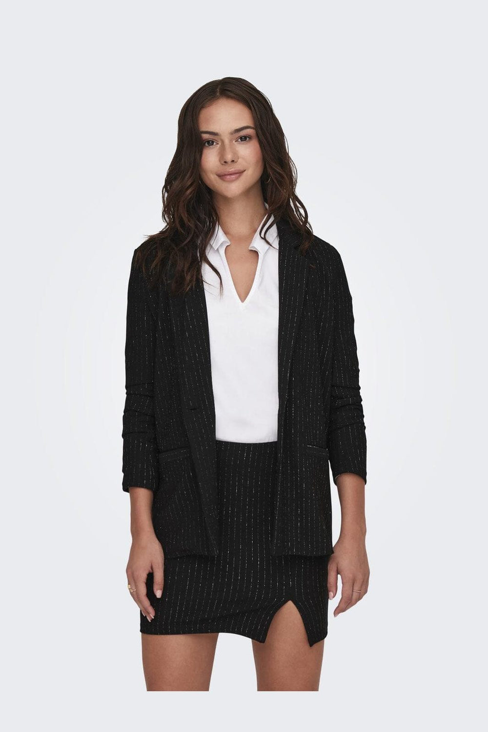JDY - Jdymary L/S Lurex Blazer - 4625830 Black Silver Pinstripe