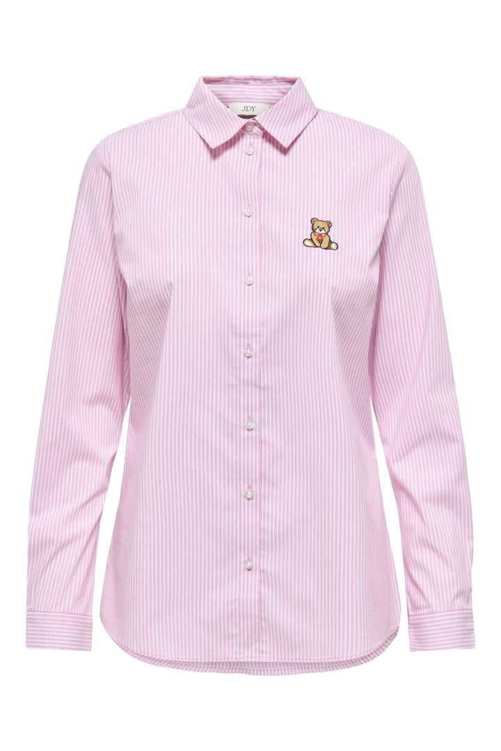 JDY - Jdymio L/S Embroidery Shirt - 4957239 Shocking Pink Small White - Teddy Embr