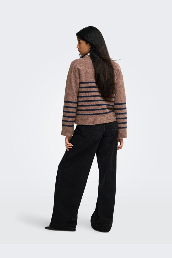 JDY - Jdyneel L/S O-Neck Stripe Pullover Knt - 5121138 Bison Black Iris Thin Stripes