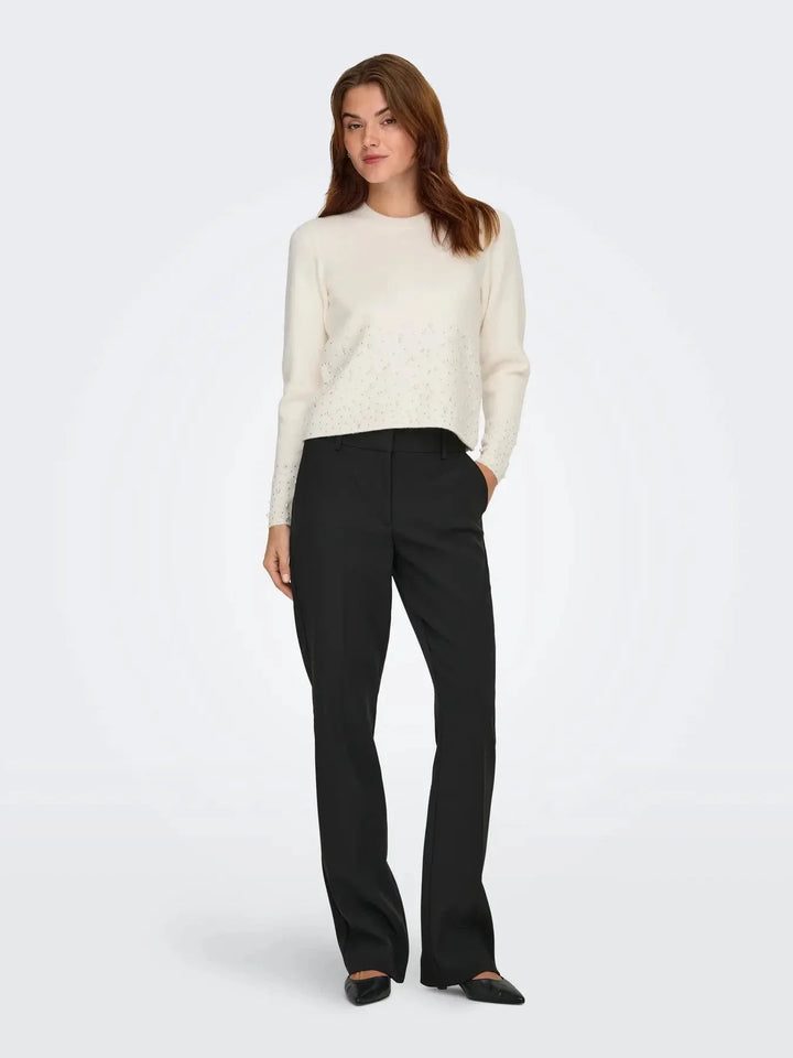 JDY - Jdypearl L/S O-Neck Pearl Pullover Knt - 4867973 White Melange W. White Pearls Strikbluser 