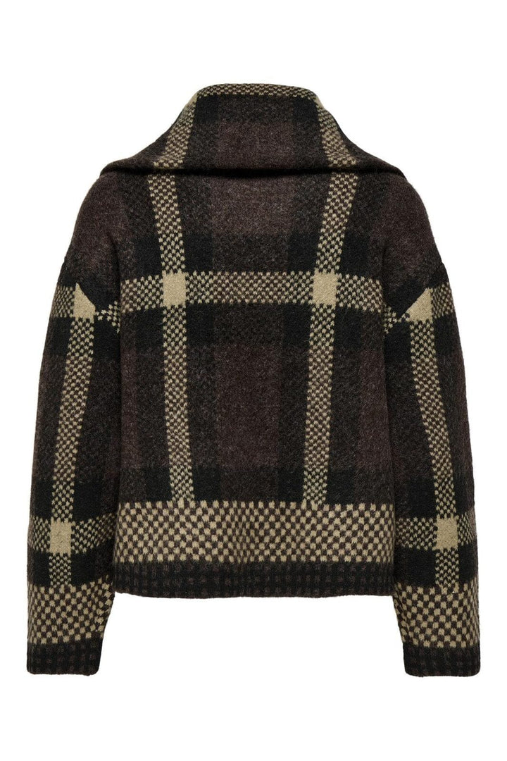 JDY - Jdyphoenix L/S 2 Way Zip Jacq Cardi Knt - 4876150 Chocolate Torte W. Black/Birch Jacquard