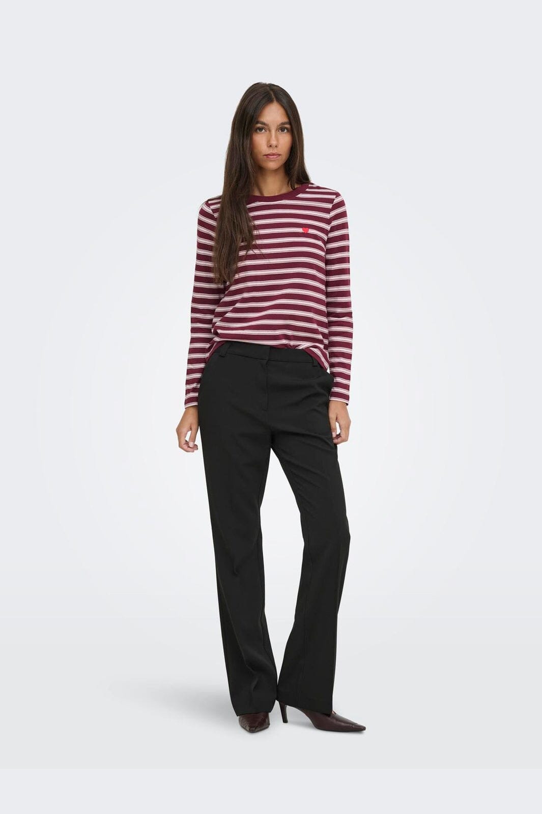 JDY - Jdypisa L/S Print Top - 5212487 Windsor Wine Chelsea Stripe + Bs Heart