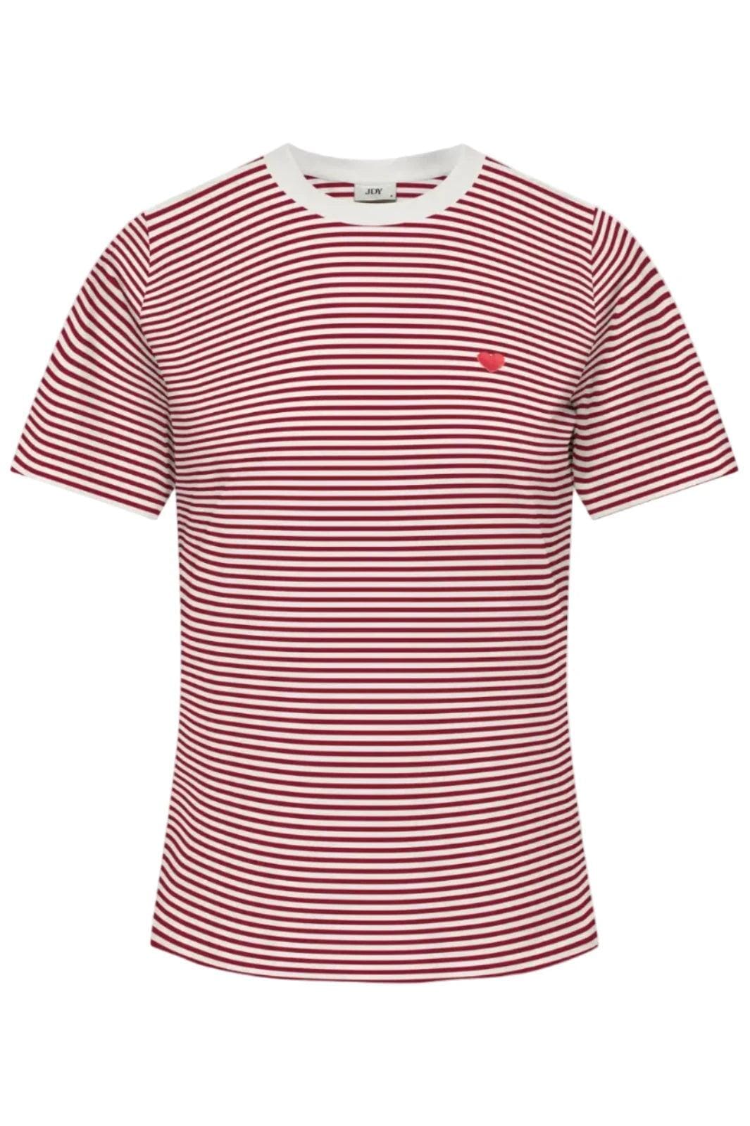 JDY - Jdypisa S/S Print Top - 4984885 Cloud Dancer Rhubarb Stripes And Bs Heart T-shirts 