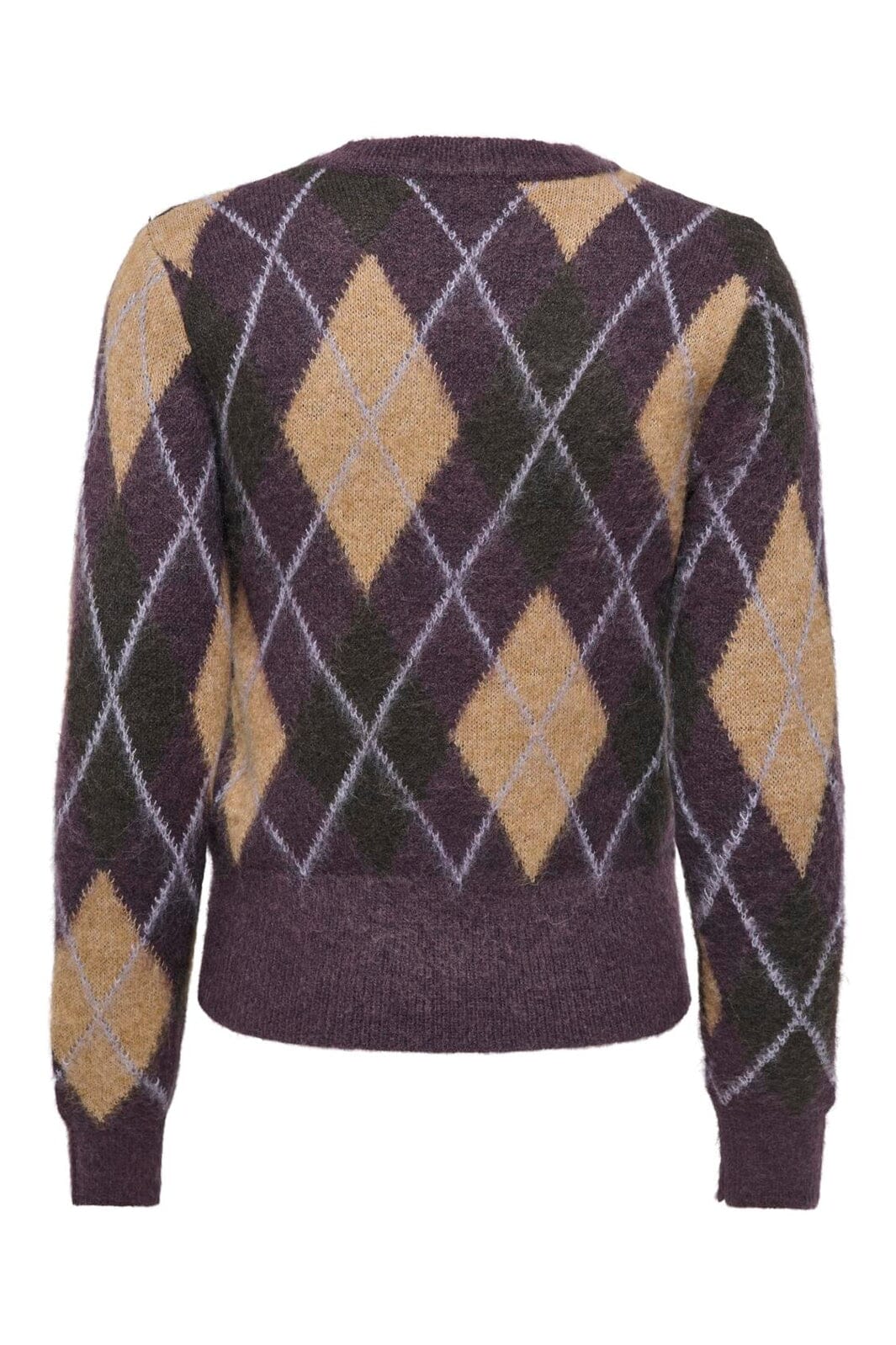 JDY - Jdyreese L/S O-Neck Argyle Pullover Knt - 5140650 Plum Perfect W. Chocolate Torte/Toasted Coconut/Lavender Gray Argyle
