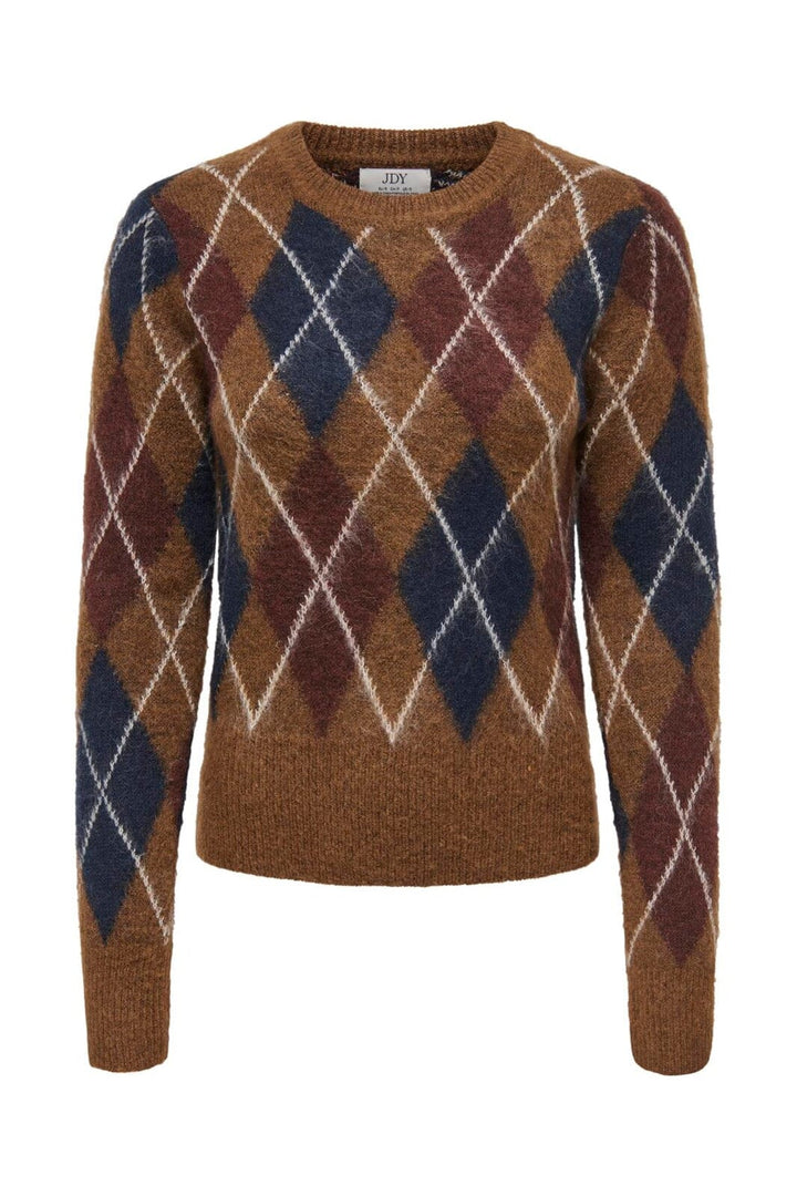 JDY - Jdyreese L/S O-Neck Argyle Pullover Knt - 5174124 Bison W. Rum Raisin/ Black Iris/ Oatmeal Argyle