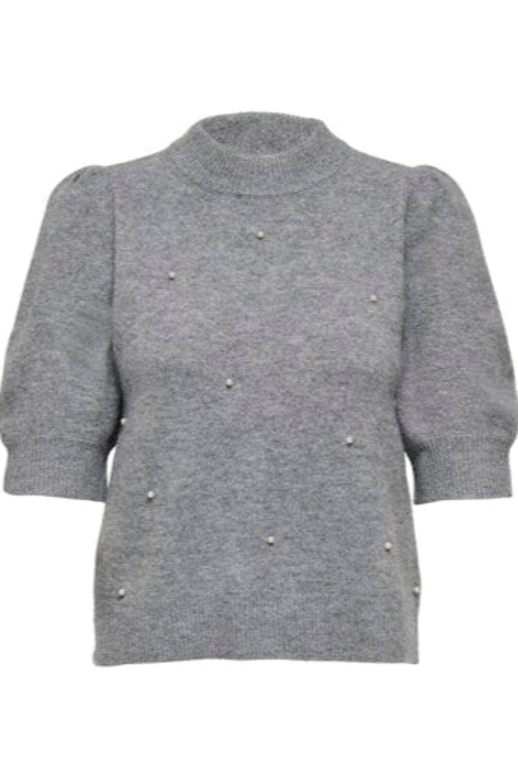 JDY - Jdyrue Life 2/4 Pearl Pullover Knt - 4926205 Medium Grey Melange W. White Pearls Strikbluser 