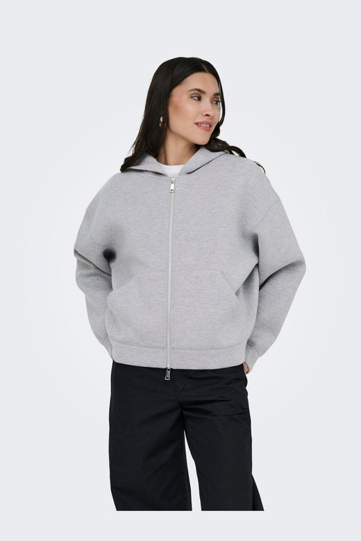 JDY - Jdysabrina L/S Zipper Scuba Hoodie - 4973127 Light Grey Melange