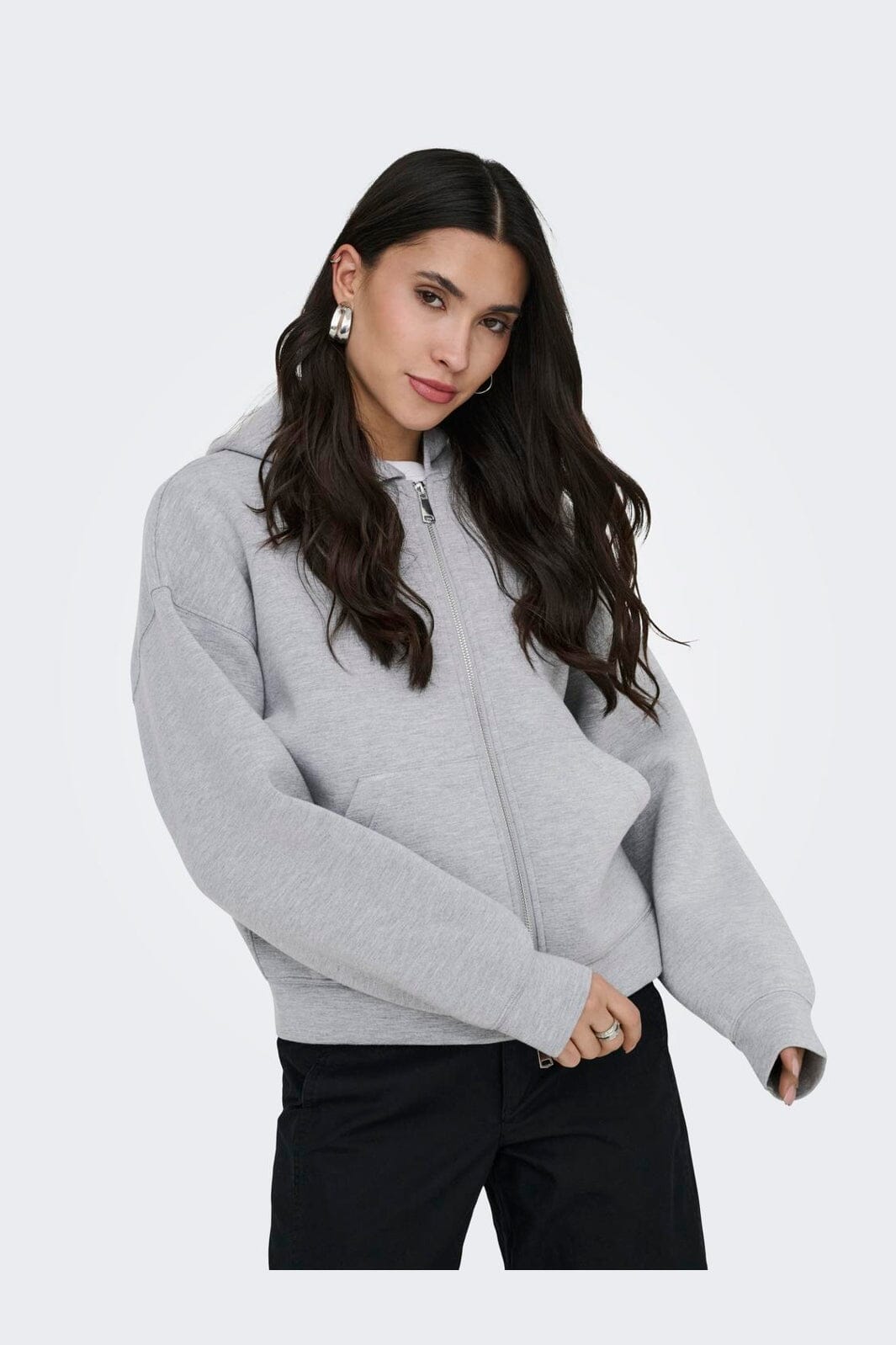 JDY - Jdysabrina L/S Zipper Scuba Hoodie - 4973127 Light Grey Melange
