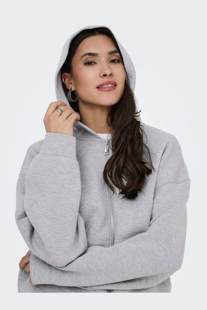 JDY - Jdysabrina L/S Zipper Scuba Hoodie - 4973127 Light Grey Melange