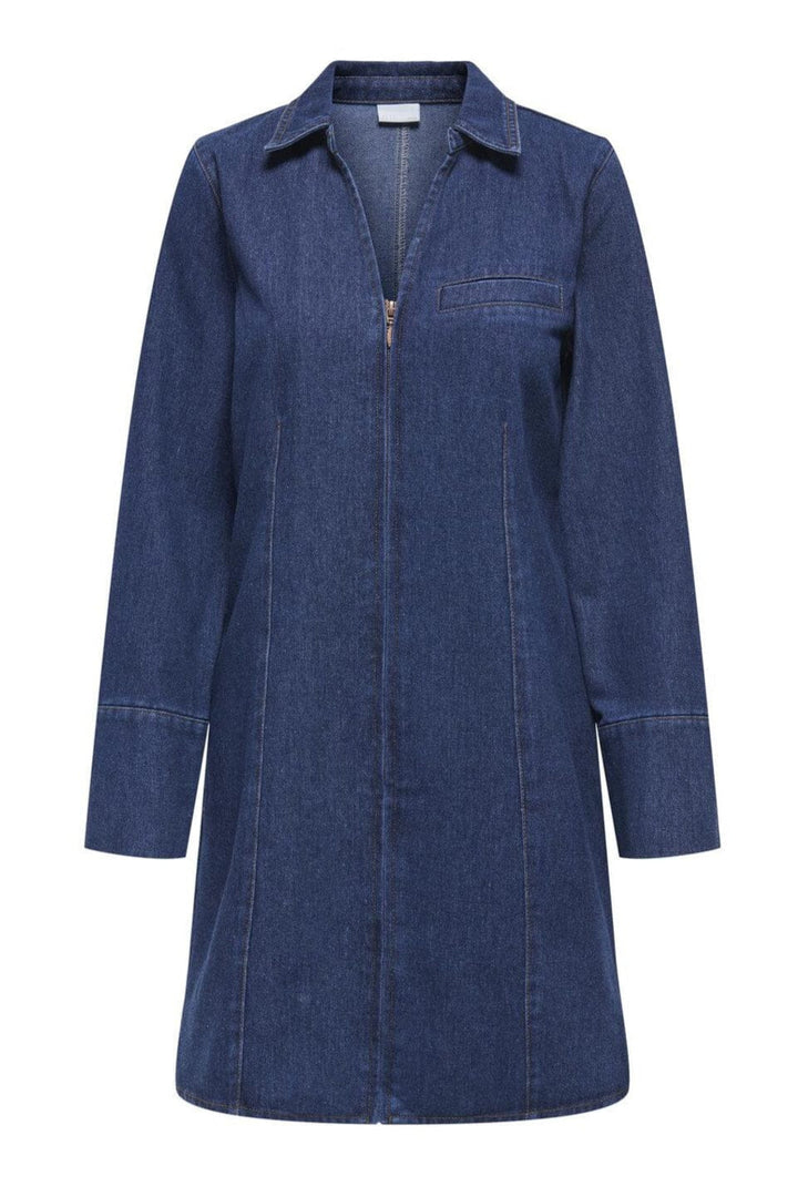 JDY - Jdysally Zip Stitch L/S Dress - 4874354 Dark Blue Denim