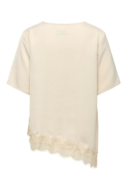 JDY - Jdyurba S/S Assymmetric Top - 5157800 Sandshell With Sandshell Lace