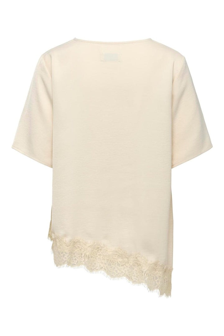 JDY - Jdyurba S/S Assymmetric Top - 5157800 Sandshell With Sandshell Lace