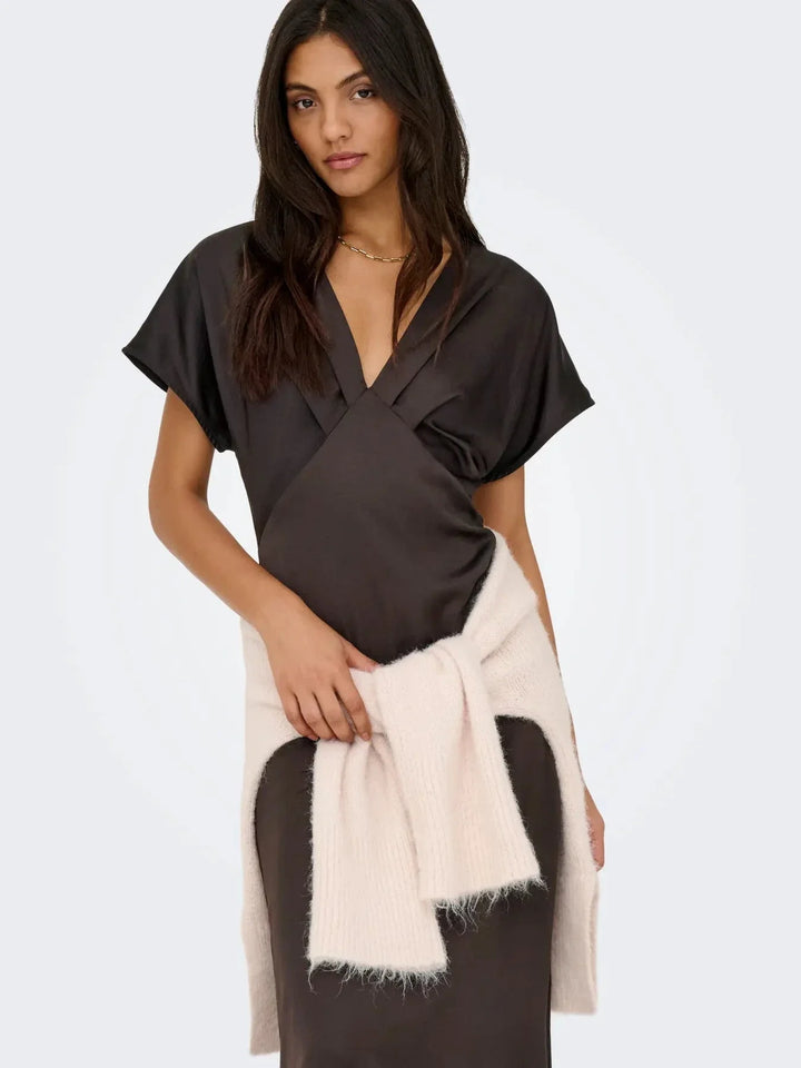 JDY - Jdyurba S/S Midi Satin Dress - 5021148 Chocolate Torte Kjoler 