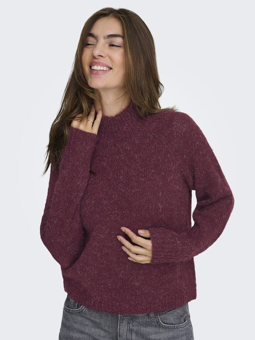 JDY - Jdyzoey Life L/S Hn Raglan Pul Knt - 4890258 Maroon Banner Melange Strikbluser 