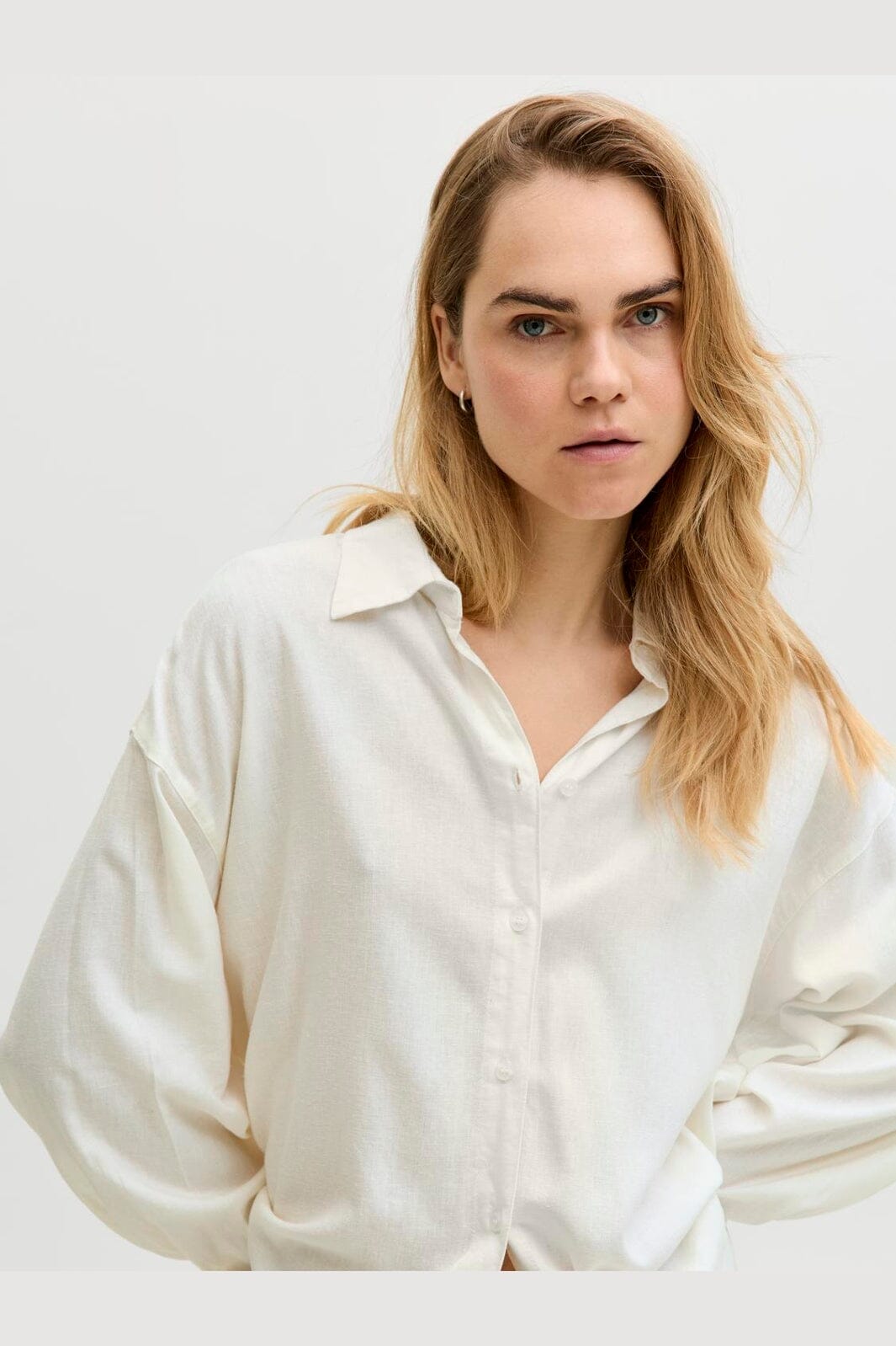 Jjxx - Jxalmira Linen Blend Ls Shirt Ln - 4906558 Blanc De Blanc
