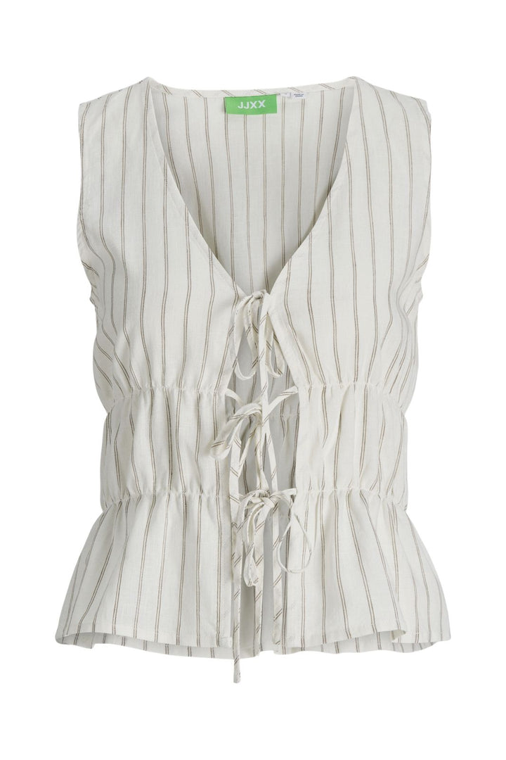 Jjxx - Jxalmira Linen Blend Tie Sl Top Ln - 4975432 Blanc De Blanc Silver Mink
