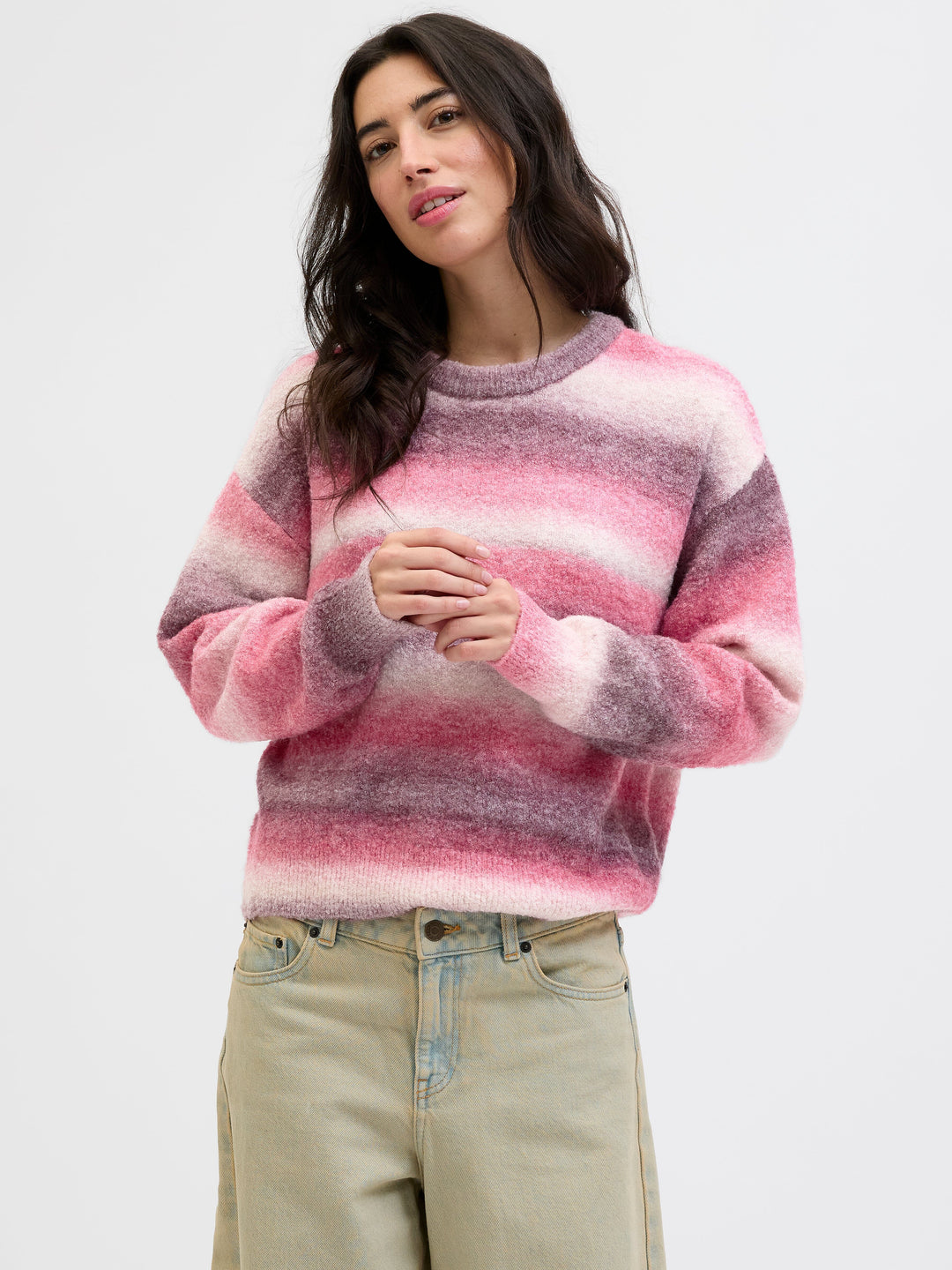 Jjxx - Jxamira Crew Neck Knit Ln - 4844635 Barberry /Space Dye Strikbluser 