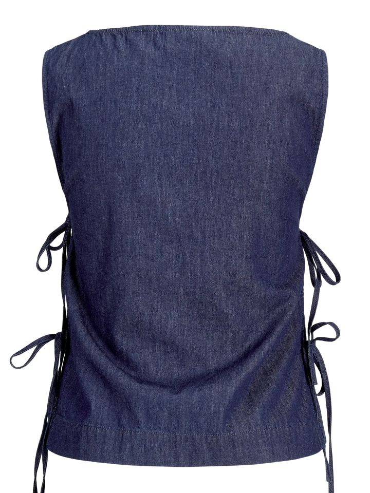 Jjxx - Jxdebby Chambrey Sl Top - 4954873 Dark Blue Denim Toppe 