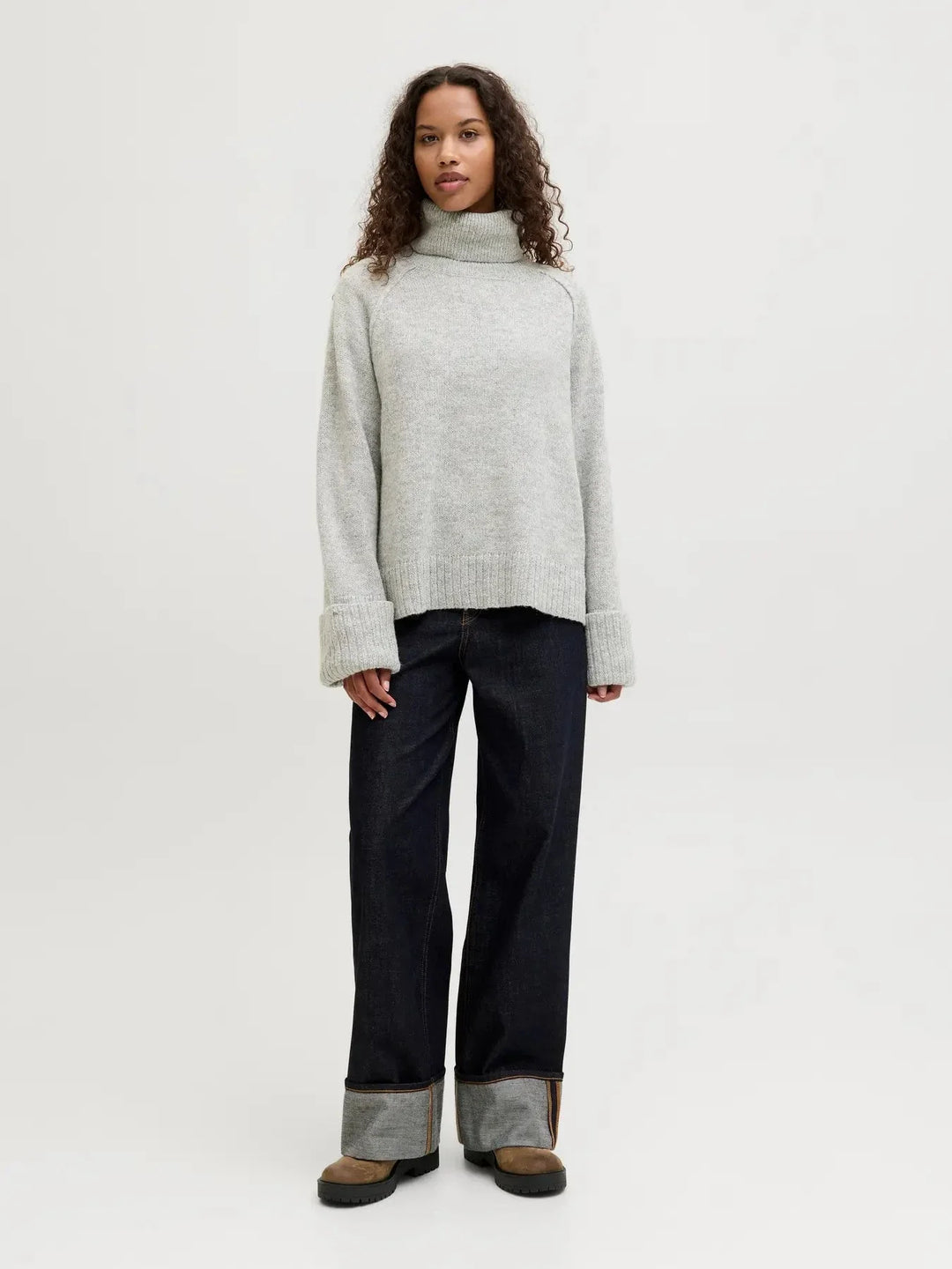 Jjxx - Jxellinora Raglan Roll Neck Knit Ln - 4815075 Light Grey Melange Strikbluser 